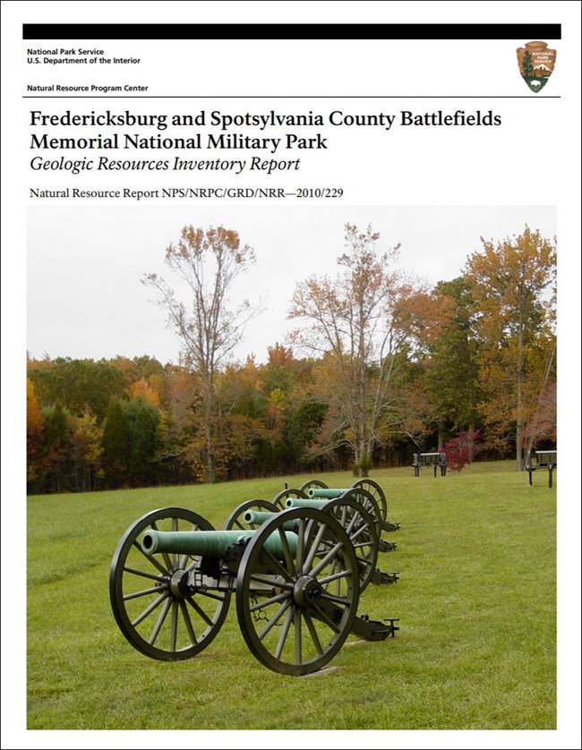 Cover of the park's Geologic Resources Inventory report, with a photograph of cannons