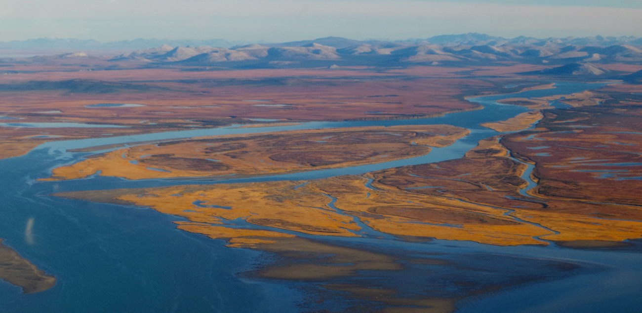 An aerial view of the mouth of the Noatak River.