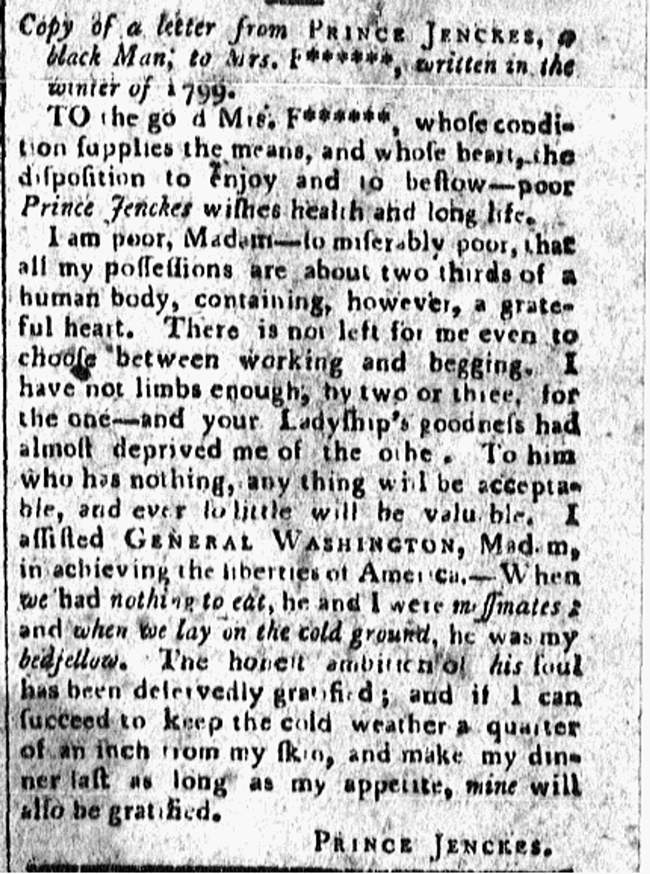 Print of the Prince Jenckes letter
