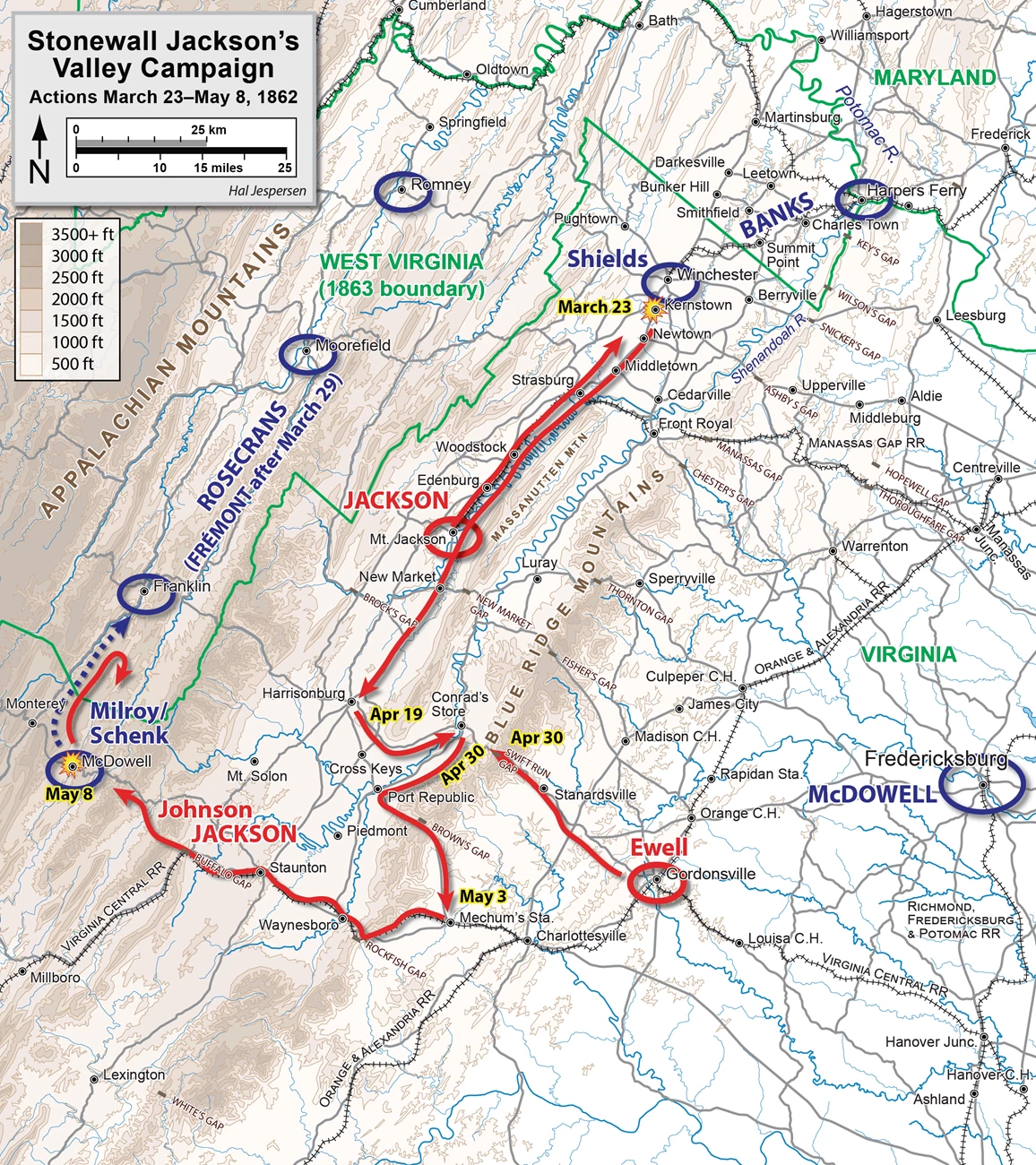A map depicts army movements during a Civil War campaign.