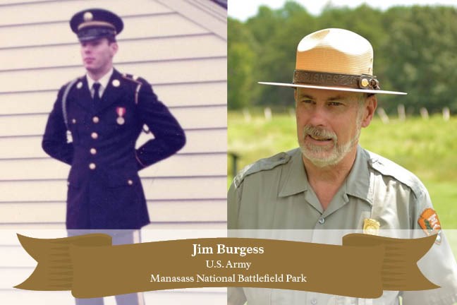 Split screen image of Jim in the Army and today.