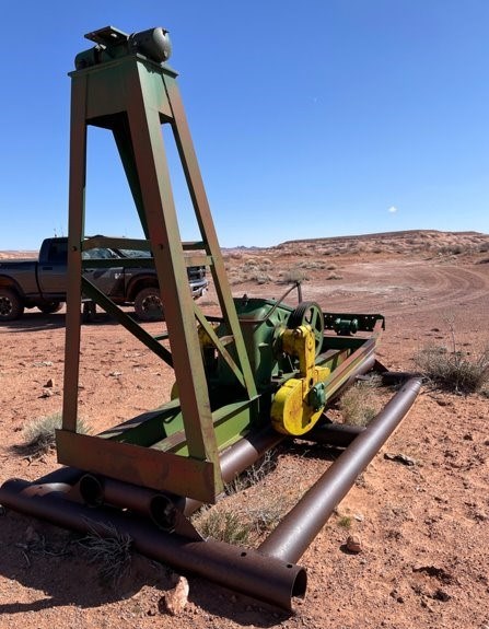 A pump jack frame remains at an abandoned wellsite in Glen Canyon. NPS Photo, Taryn Preston