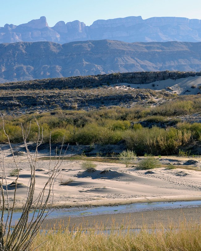 River, dunes and mountains at Big Bend