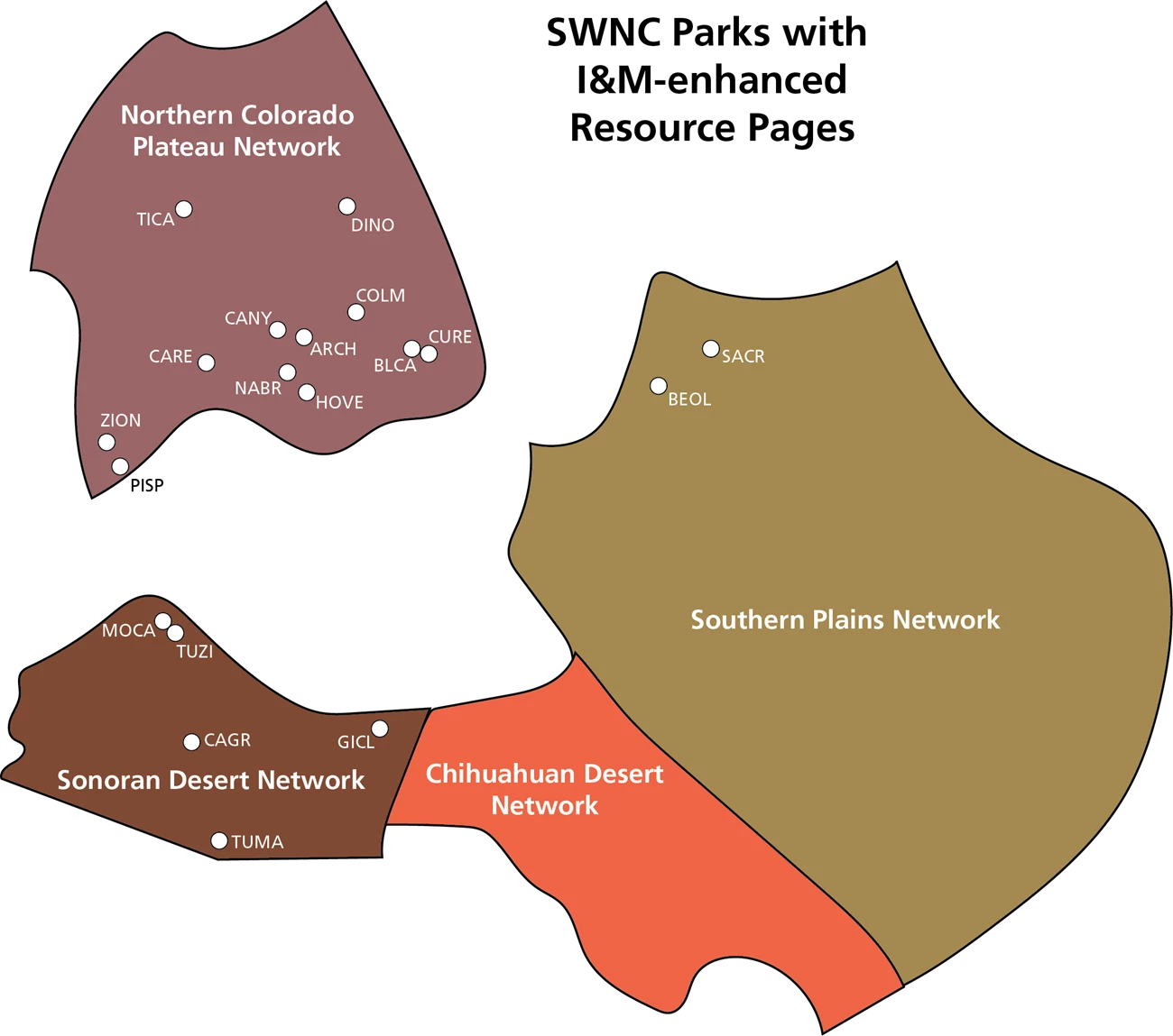 Color fields in the shape of three I&M networks