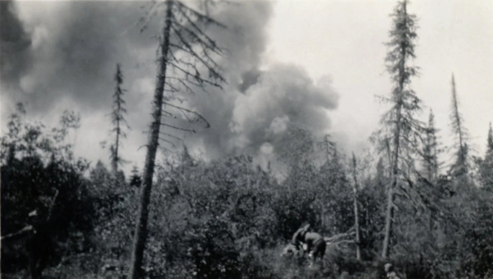 aerial view of smoke from 1936 fire