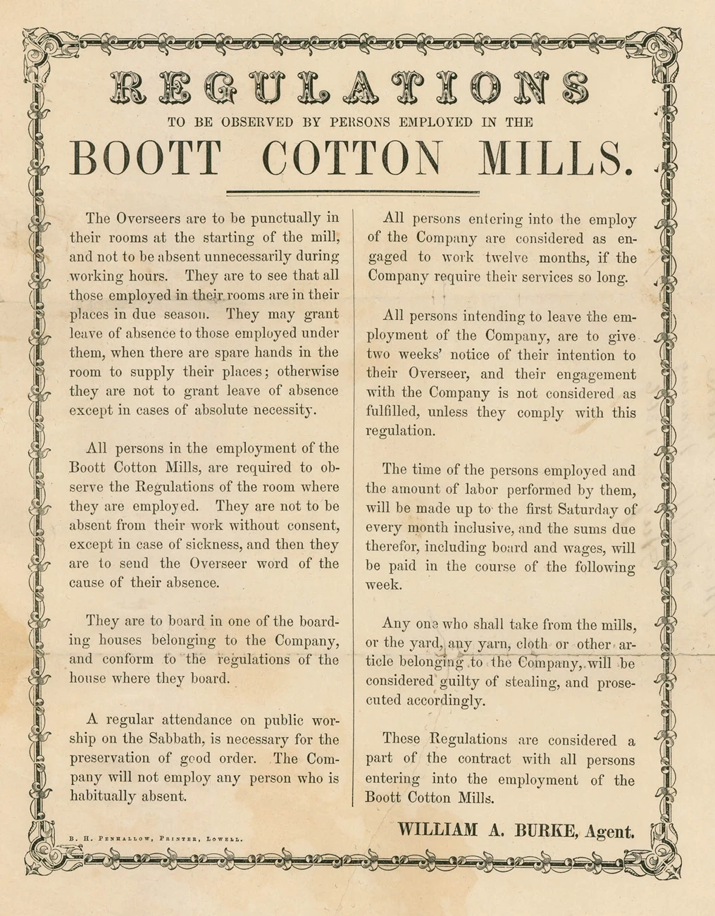Boott Cotton Mills regulations