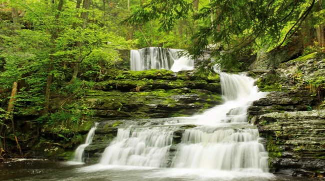 Water cascading down Factory Falls.