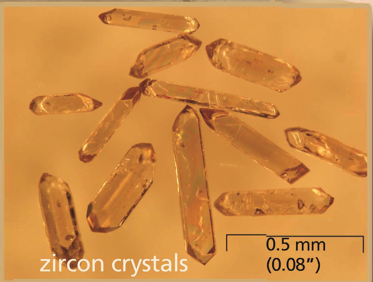 Photo of crystals as seen through a microscope.