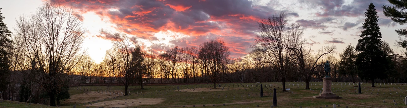Pink sunset in the Fredericksburg National Cemetery.
